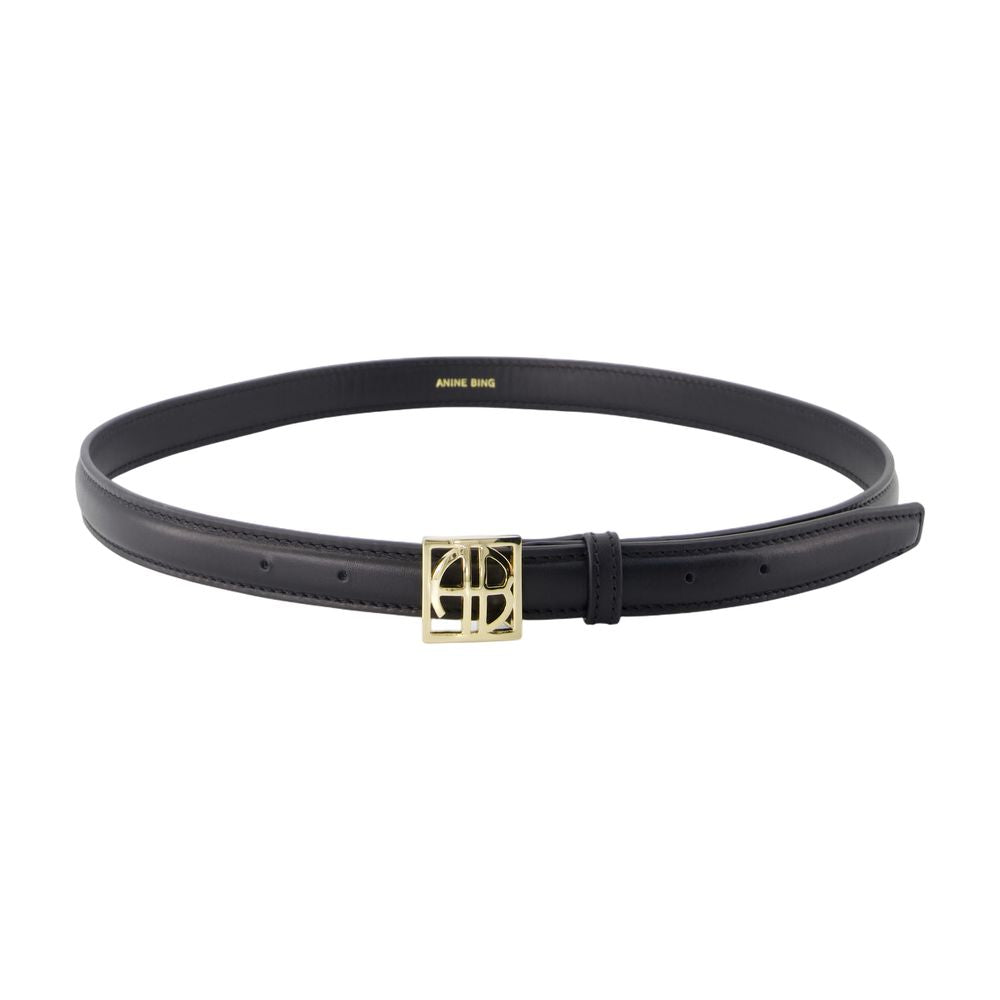 Anine Bing Monogram Buckle Leather Belt — Black Cowhide