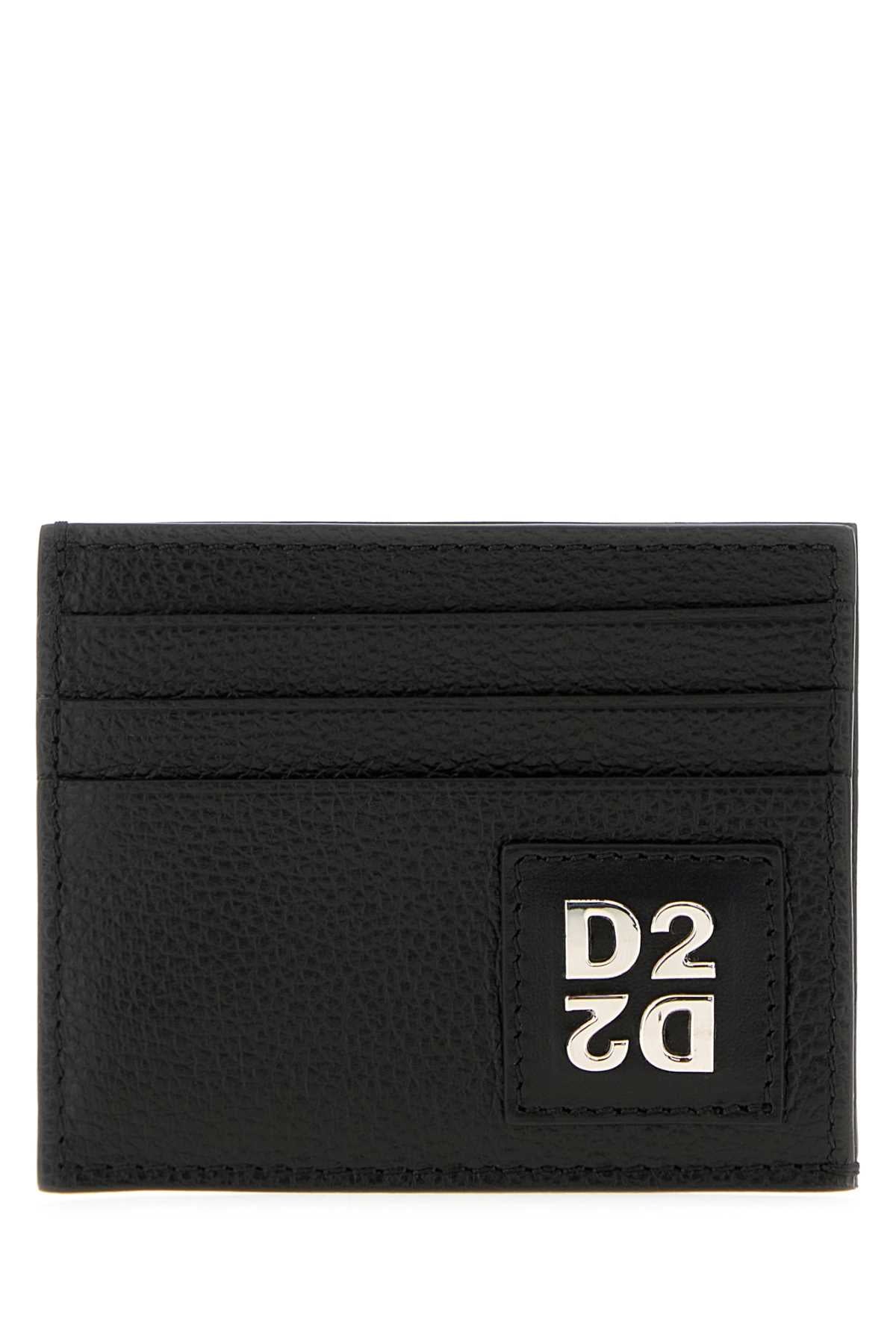 Dsquared2 Pebbled Leather Card Case — Black Cases