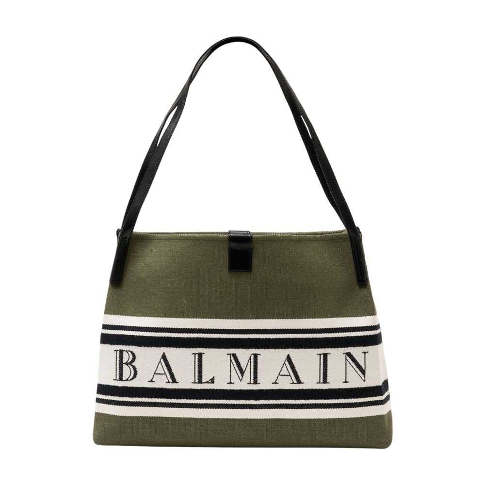 Balmain Canvas Striped Shoulder Bag — Green