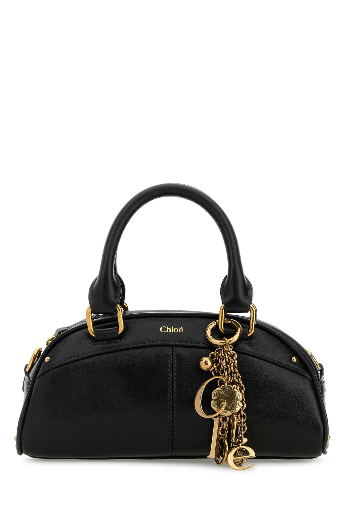 Chloé Calf Leather With Antiqued Gold Charms Top Handle Bag — Black