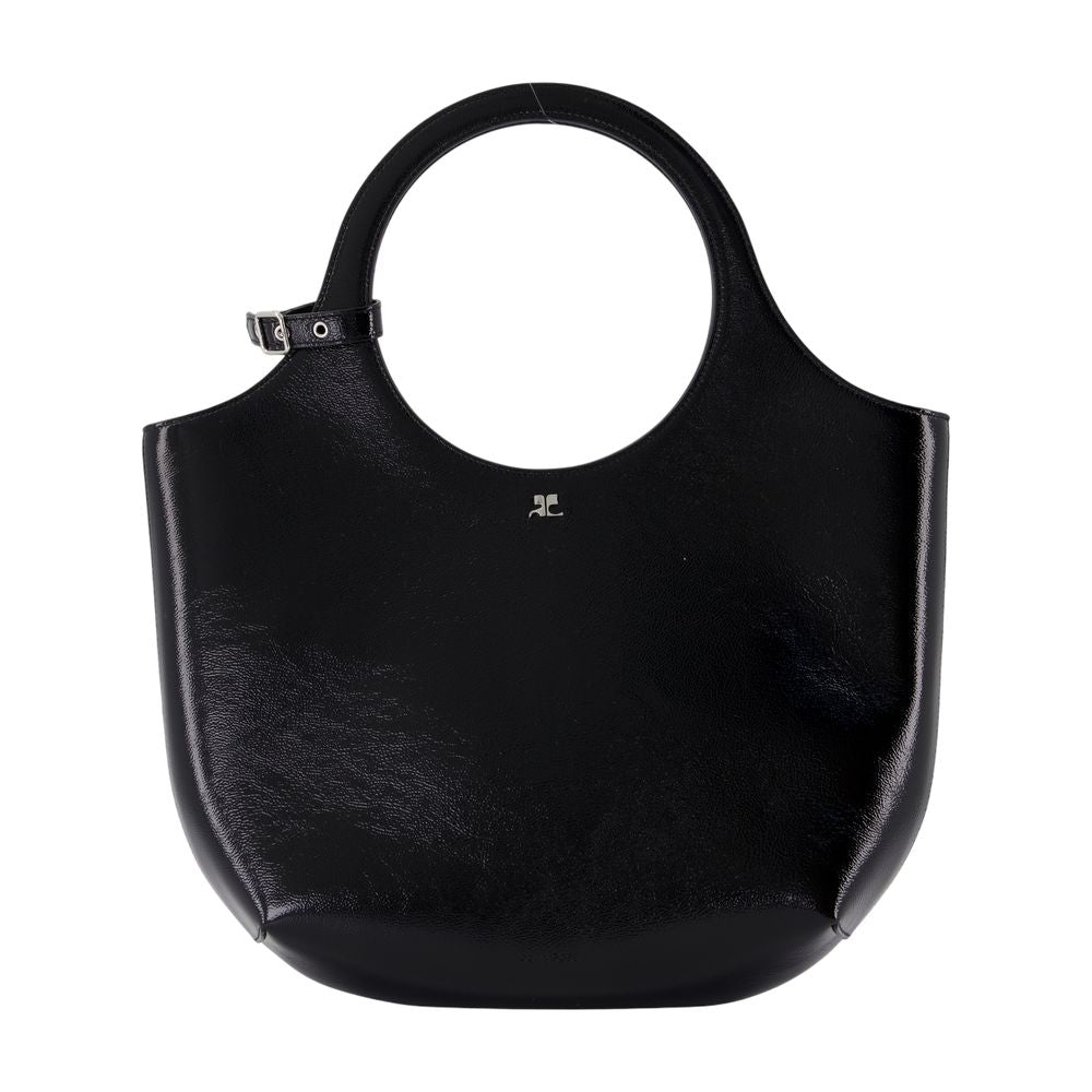 Courrèges Sculptural Leather Top Handle Bag — Black