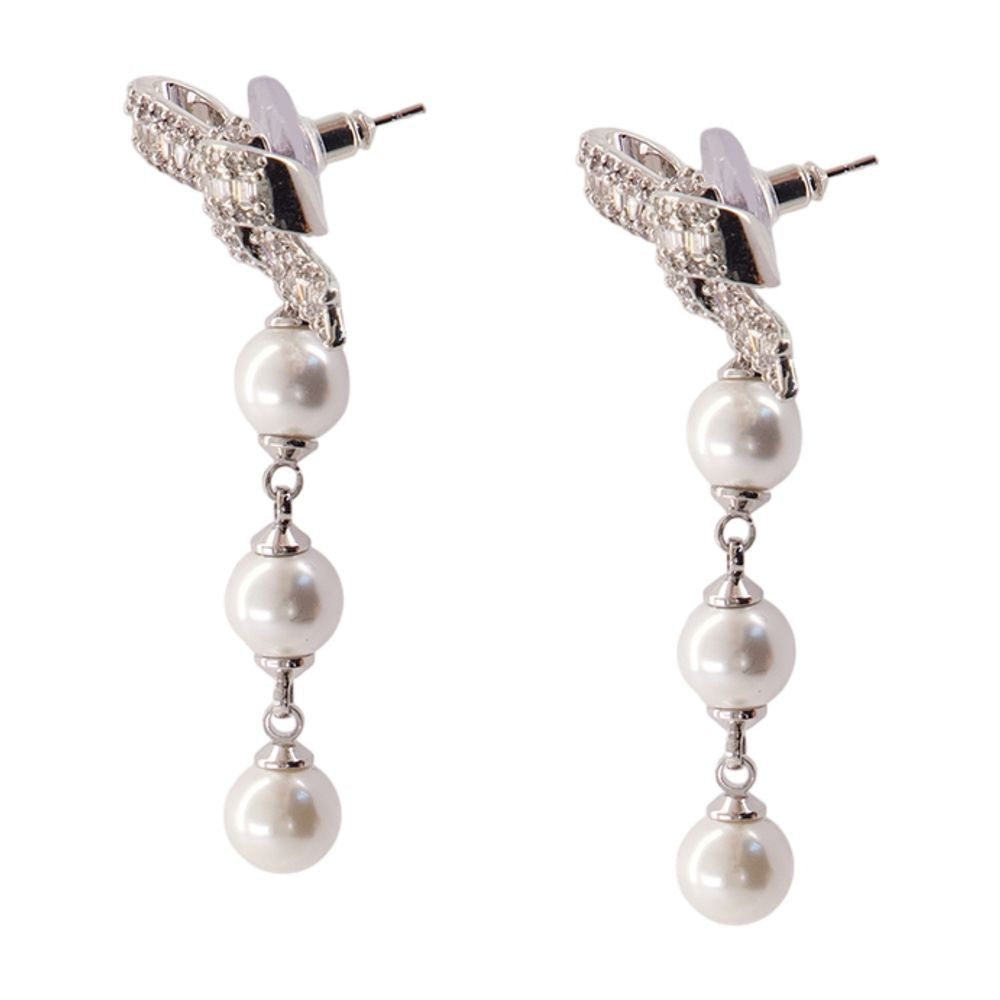Self-Portrait Bow And Pearl Drop Earrings — Silver Pearls