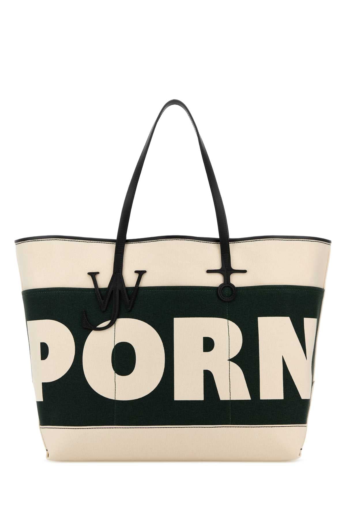 Jw Anderson Canvas Block-Stripe Tote Bag — Green Exterior: Fabric