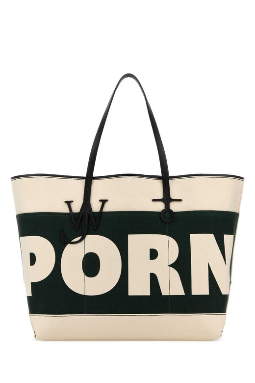Jw Anderson Canvas Block-Stripe Tote Bag — Green Exterior: Fabric