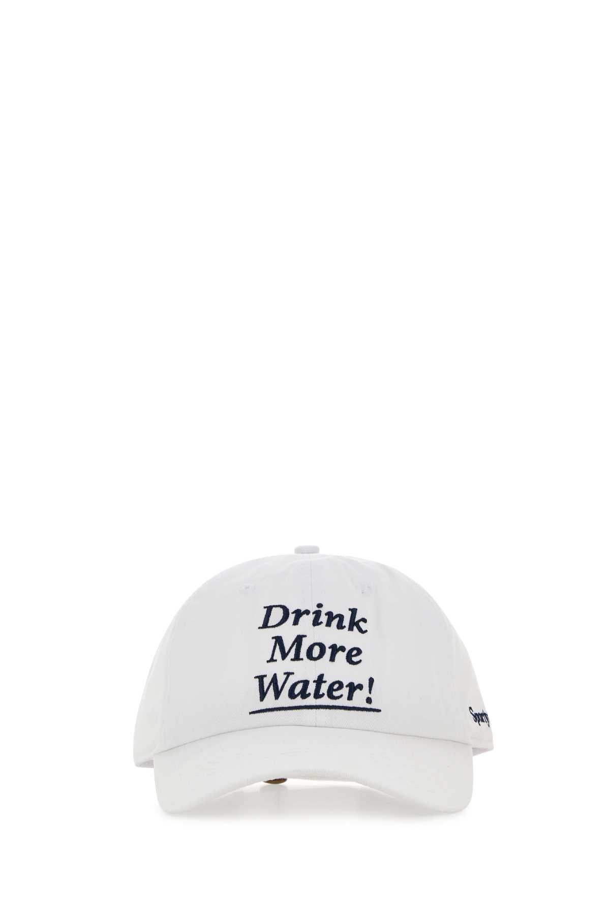 Sporty & Rich Drink Text-Embroidered Cotton Baseball Cap — White Exterior: Caps