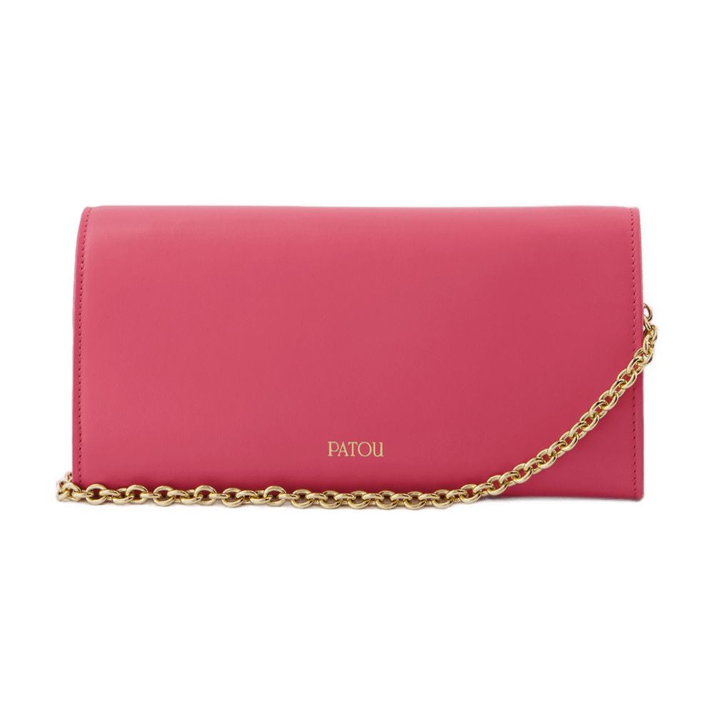 Patou Chain-Strap Calfskin Wallet — Pink