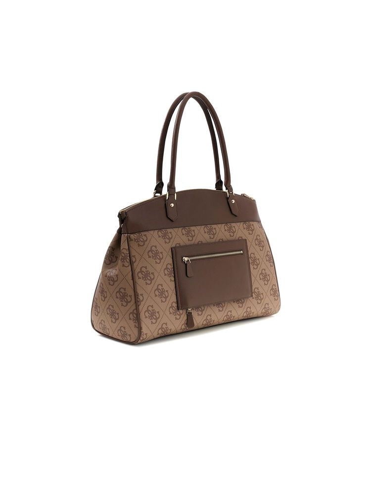 Guess Monogram Canvas Tote Bag — Brown Polyurethane