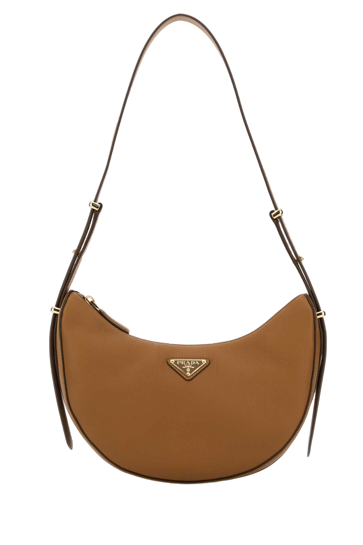 Prada Crescent Leather Shoulder Bag — Brown