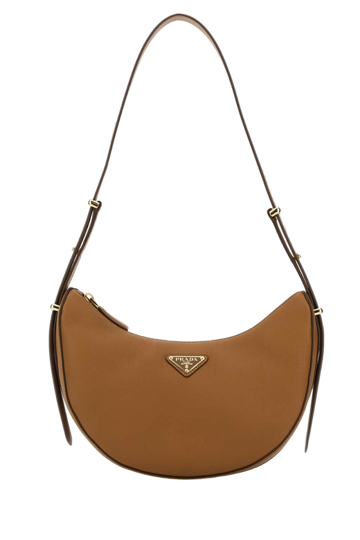 Prada Crescent Leather Shoulder Bag — Brown