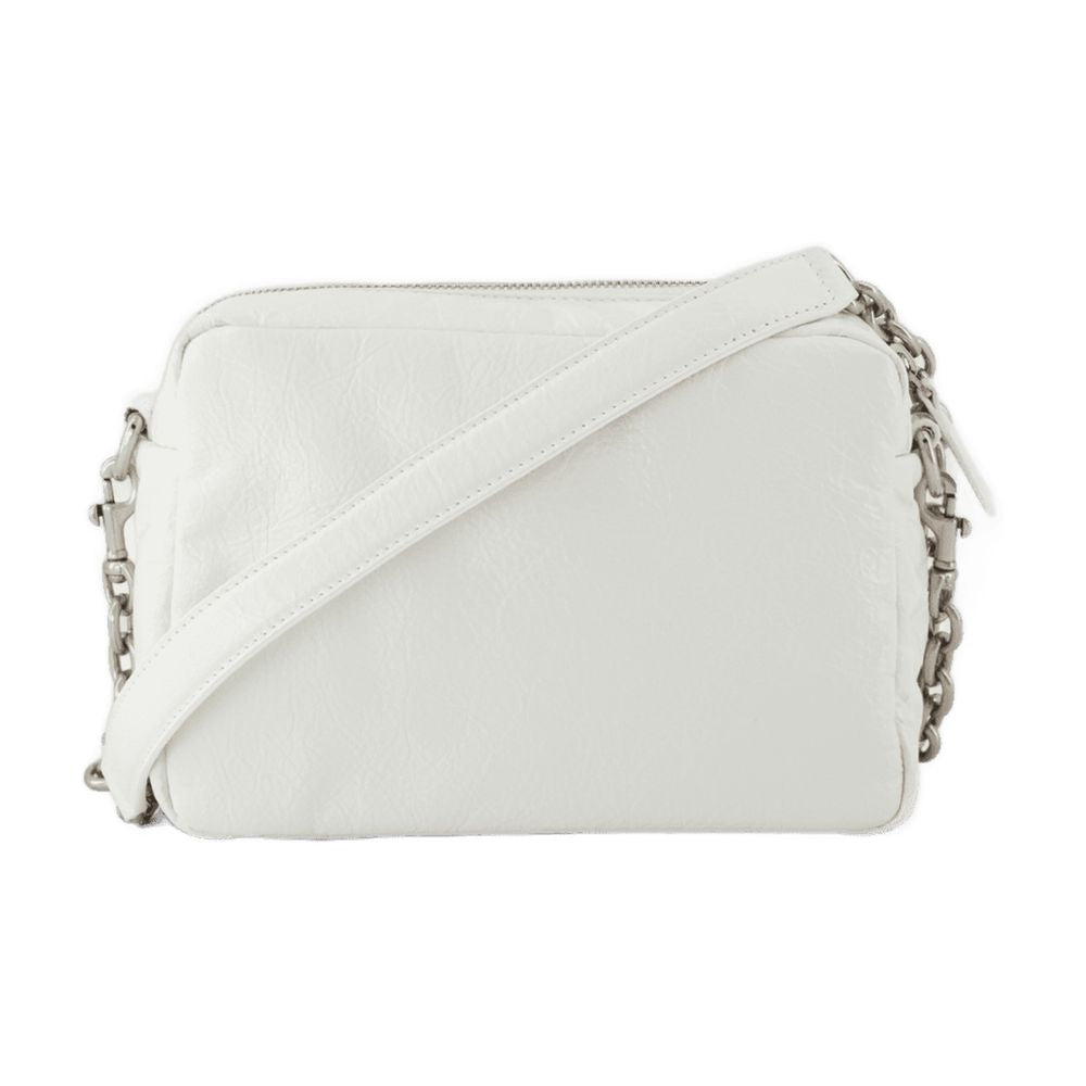 Balenciaga Monaco Camera Shoulder Bag — White Calfskin