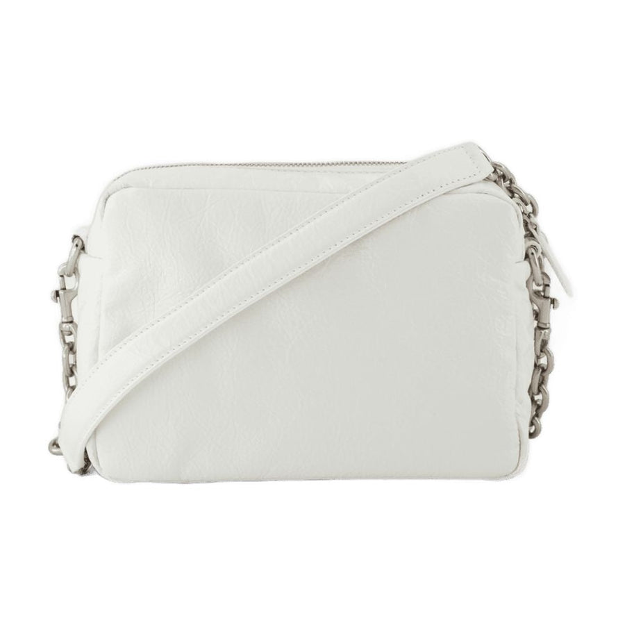 Balenciaga Monaco Camera Shoulder Bag — White Calfskin