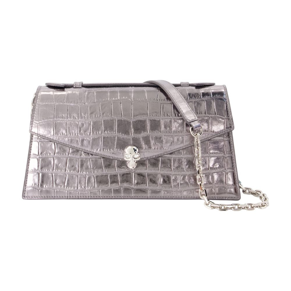 Alexander Mcqueen Crocodile-Embossed Calfskin Clutch — Silver