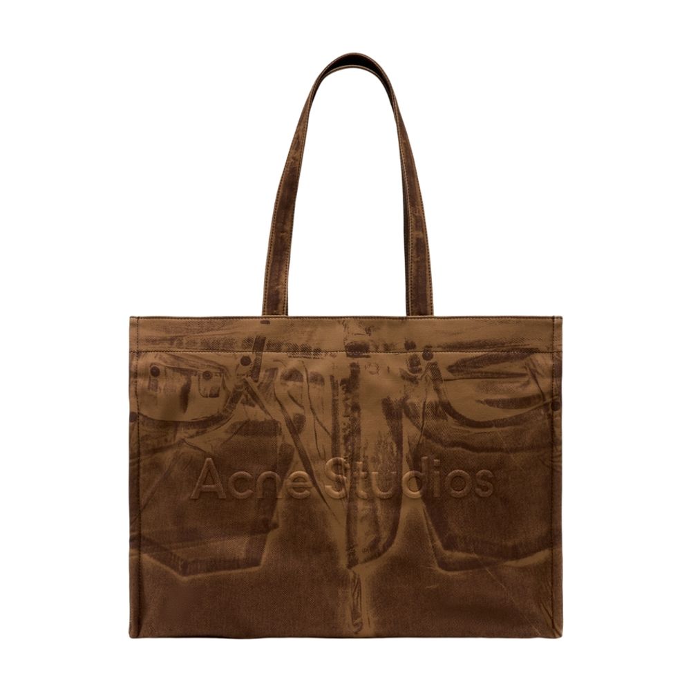 Acne Studios Denim Pocket-Print Cotton Tote Bag — Brown