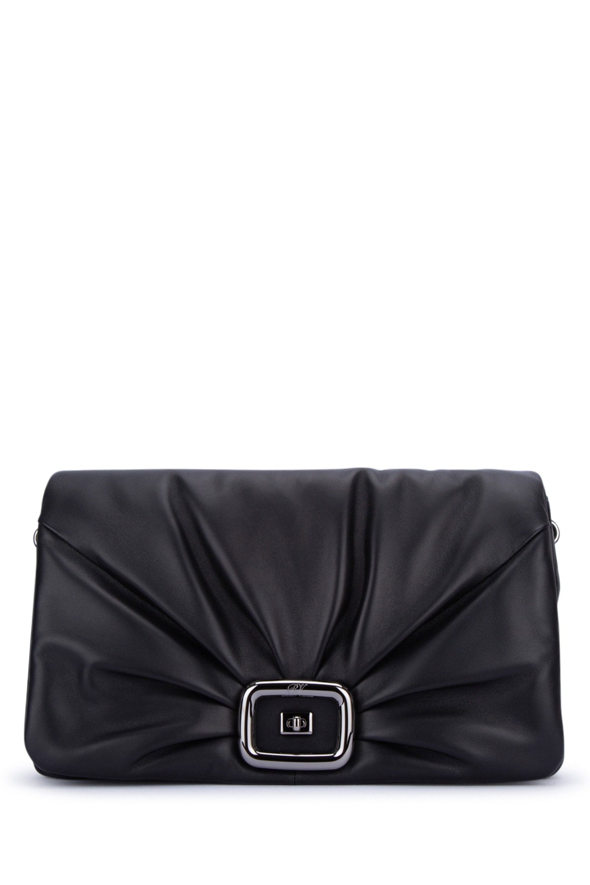 Roger Vivier Ruched Leather Clutch — Black Nappa