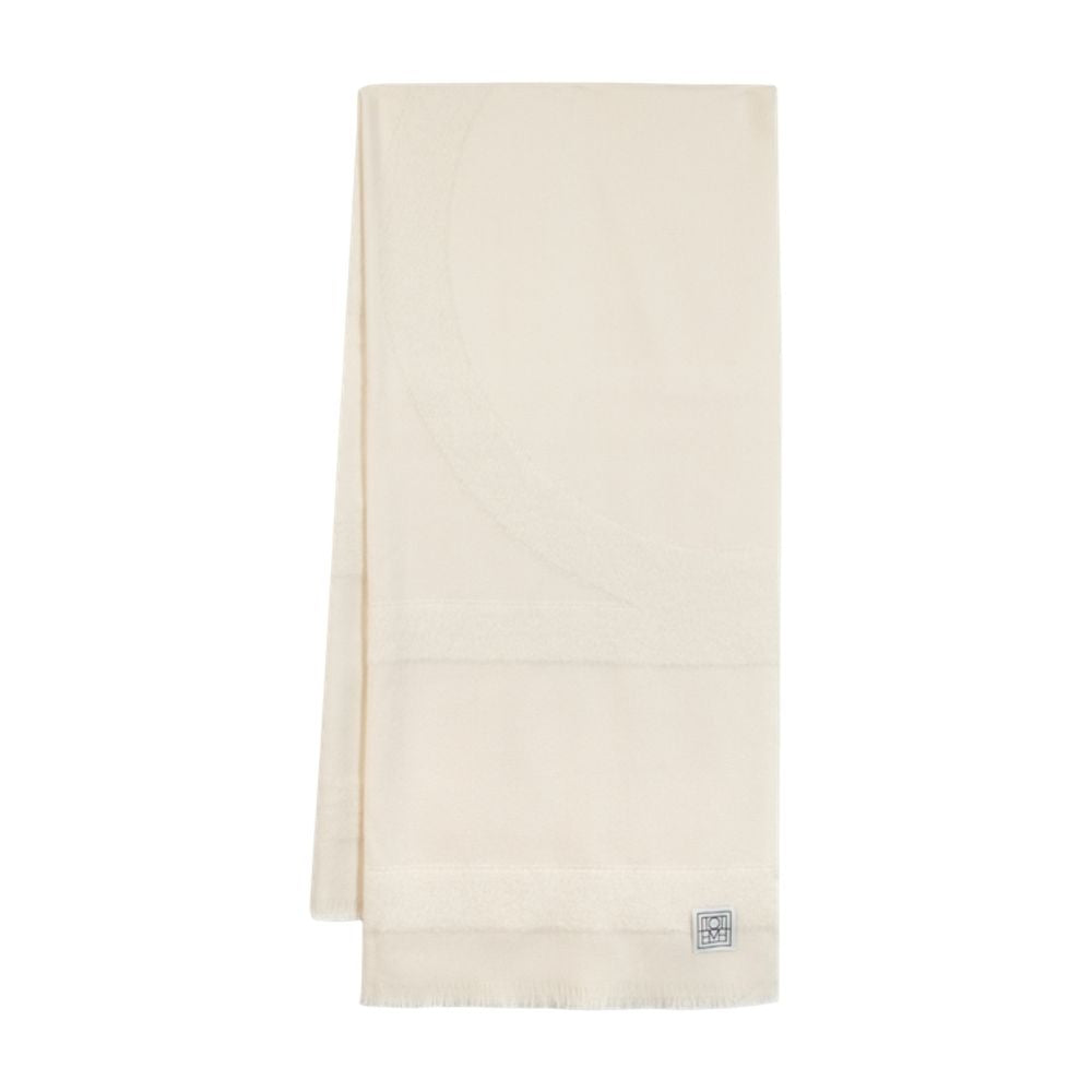 Toteme Monogram Twill Wool Scarf — White Scarfs