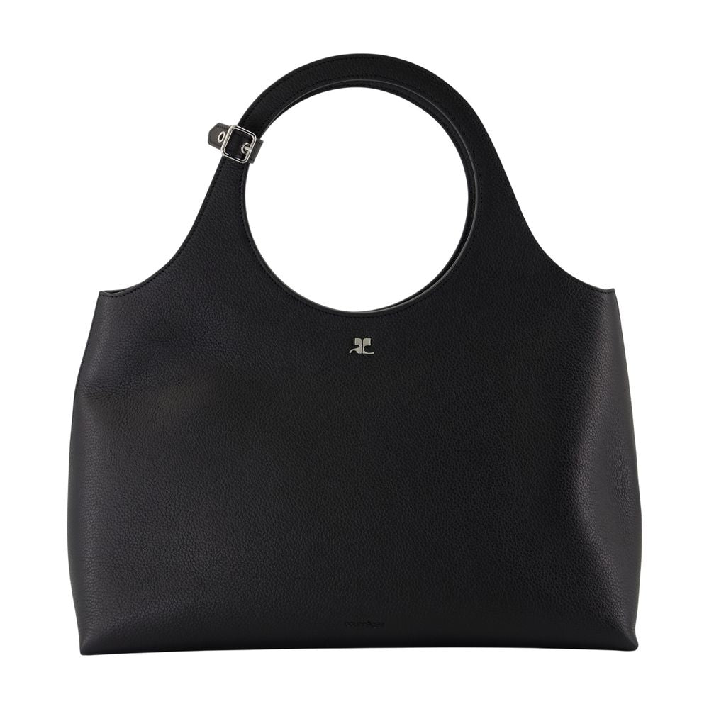 Courrèges Calfskin Shoulder Bag — Black