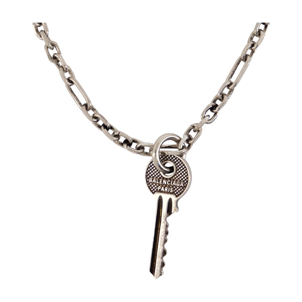 Balenciaga Metal Chain Key Pendant Necklace — Silver Necklaces