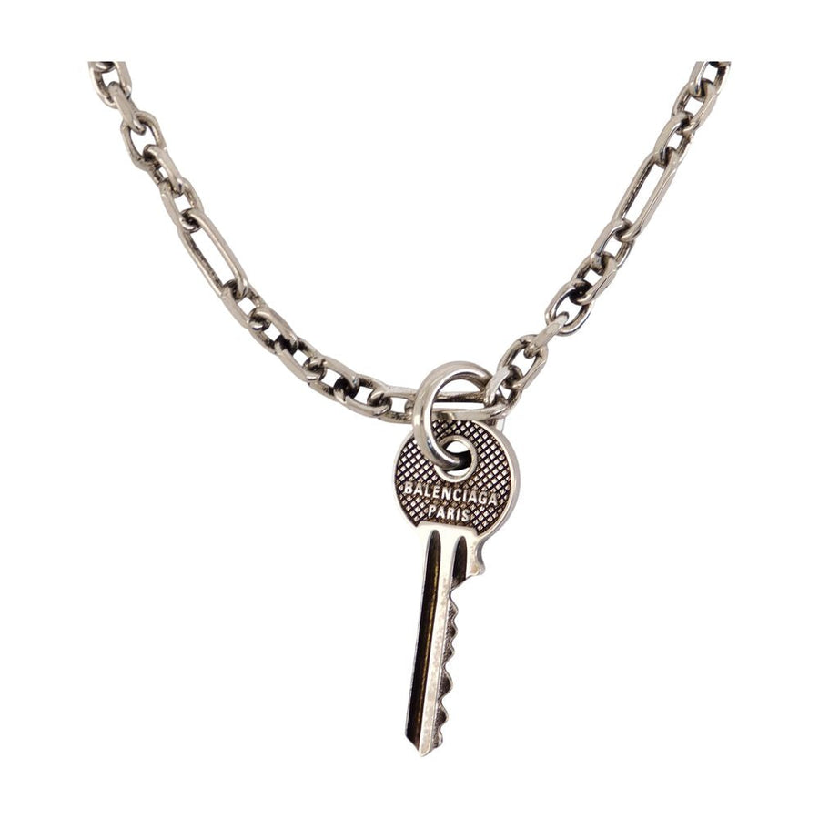 Balenciaga Metal Chain Key Pendant Necklace — Silver Necklaces