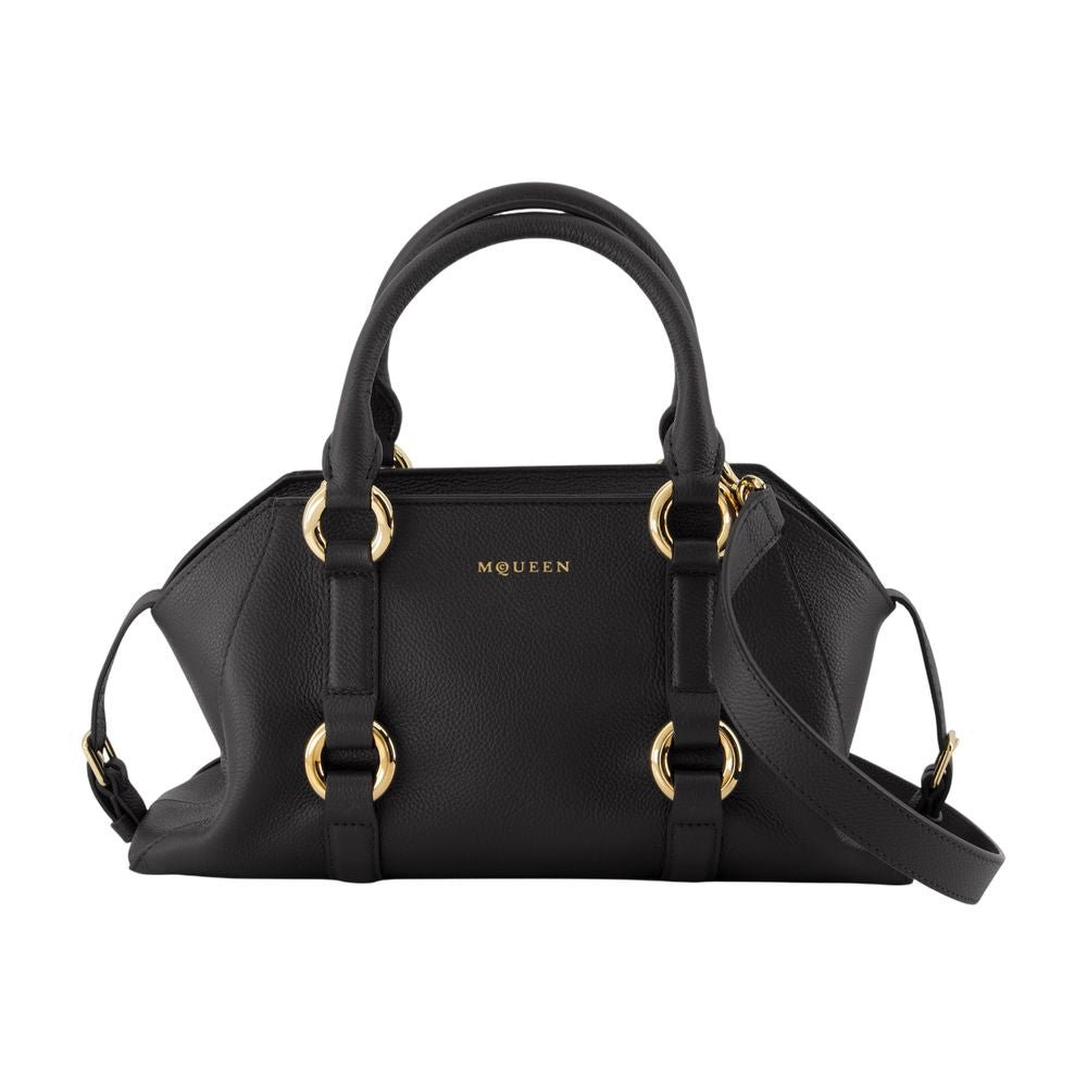 Alexander Mcqueen Farringdon Top Handle Bag — Black Calfskin