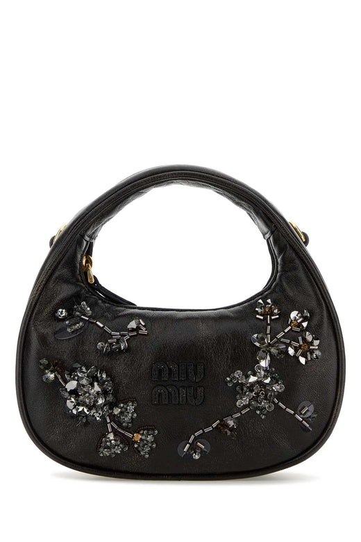 Miu Miu Crystal-Embellished Botanical Shoulder Bag — Brown