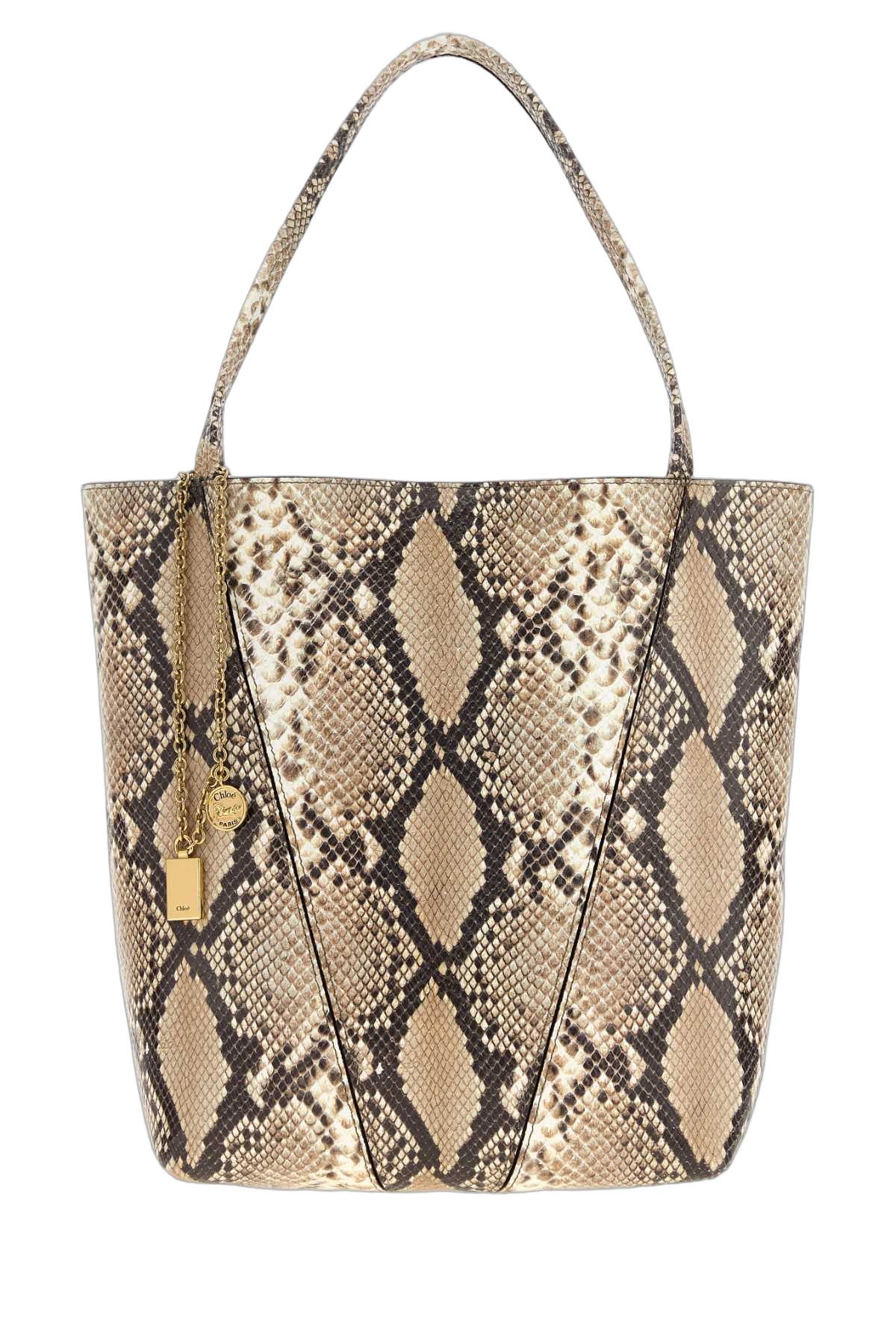 Chloé Python-Pattern Leather Tote Bag — Beige