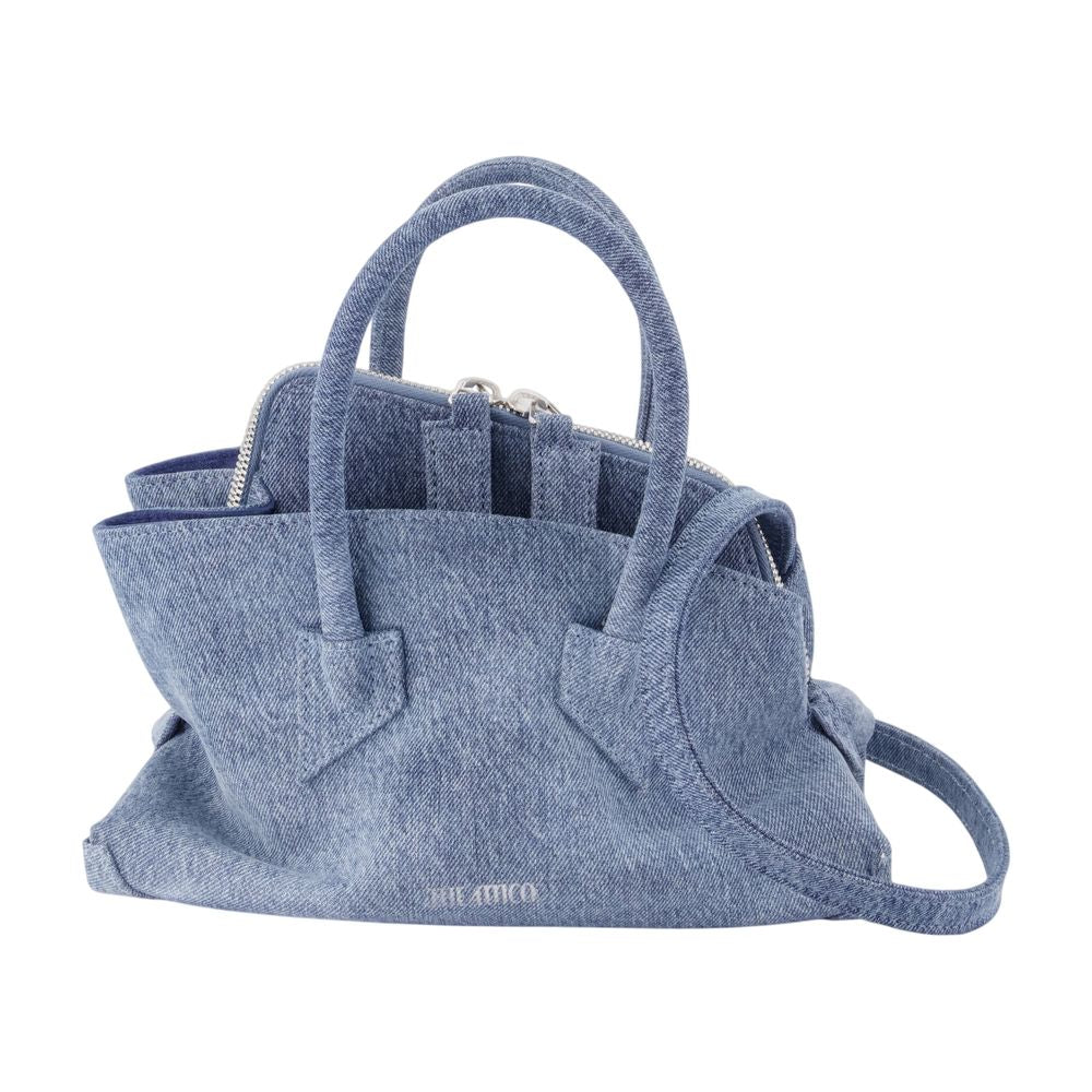 The Attico La Passeggiata Mini Top Handle Bag — Blue Cotton