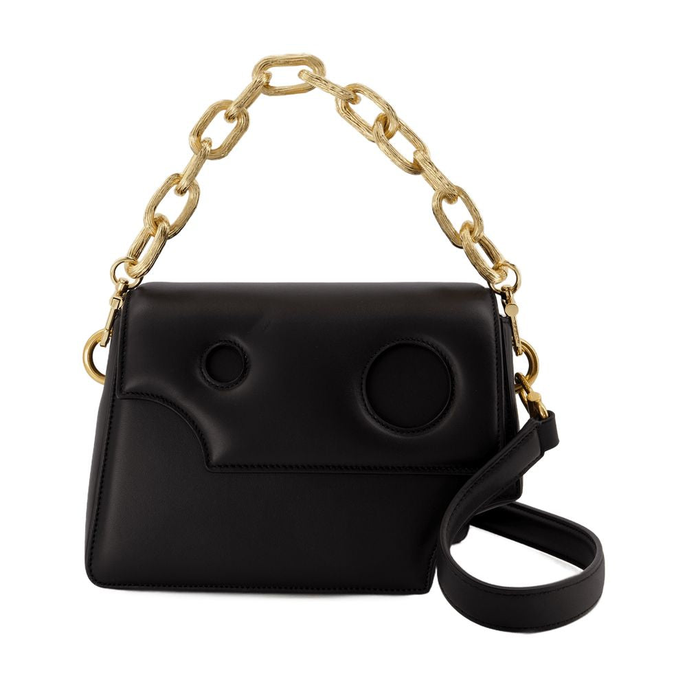 Off-White Face-Detail Chain-Strap Leather Shoulder Bag — Black