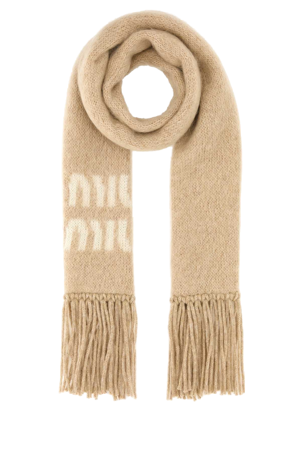 Miu Miu Logo-Jacquard Mohair Blend Scarf — Beige Exterior: Nylon Wool Scarfs
