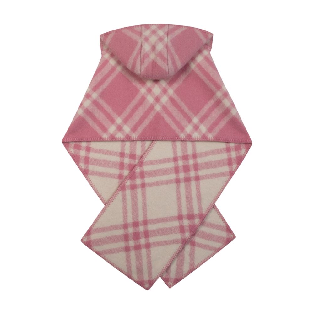 Burberry Mu Tbar Check Hooded Scarf — Pink Wool Scarfs