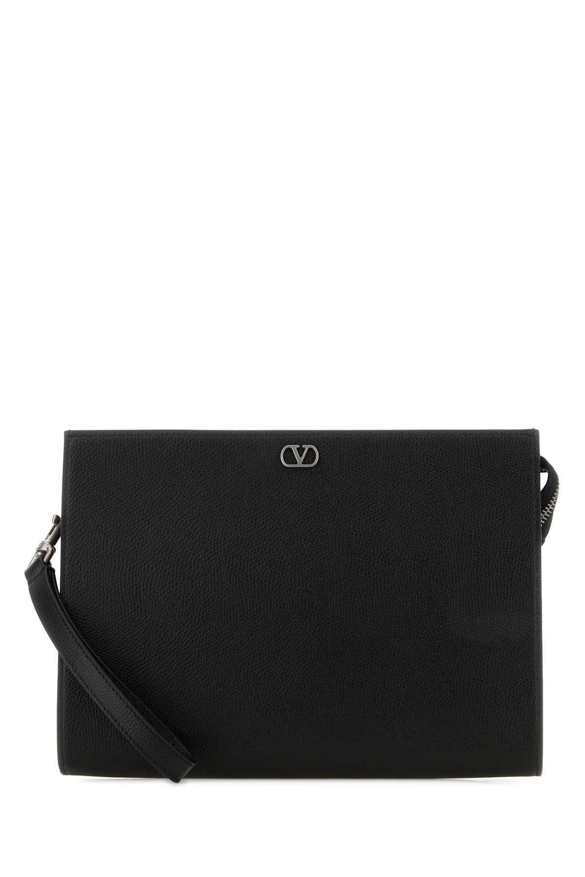 Valentino Garavani Textured Calf Leather Clutch — Black Wallet