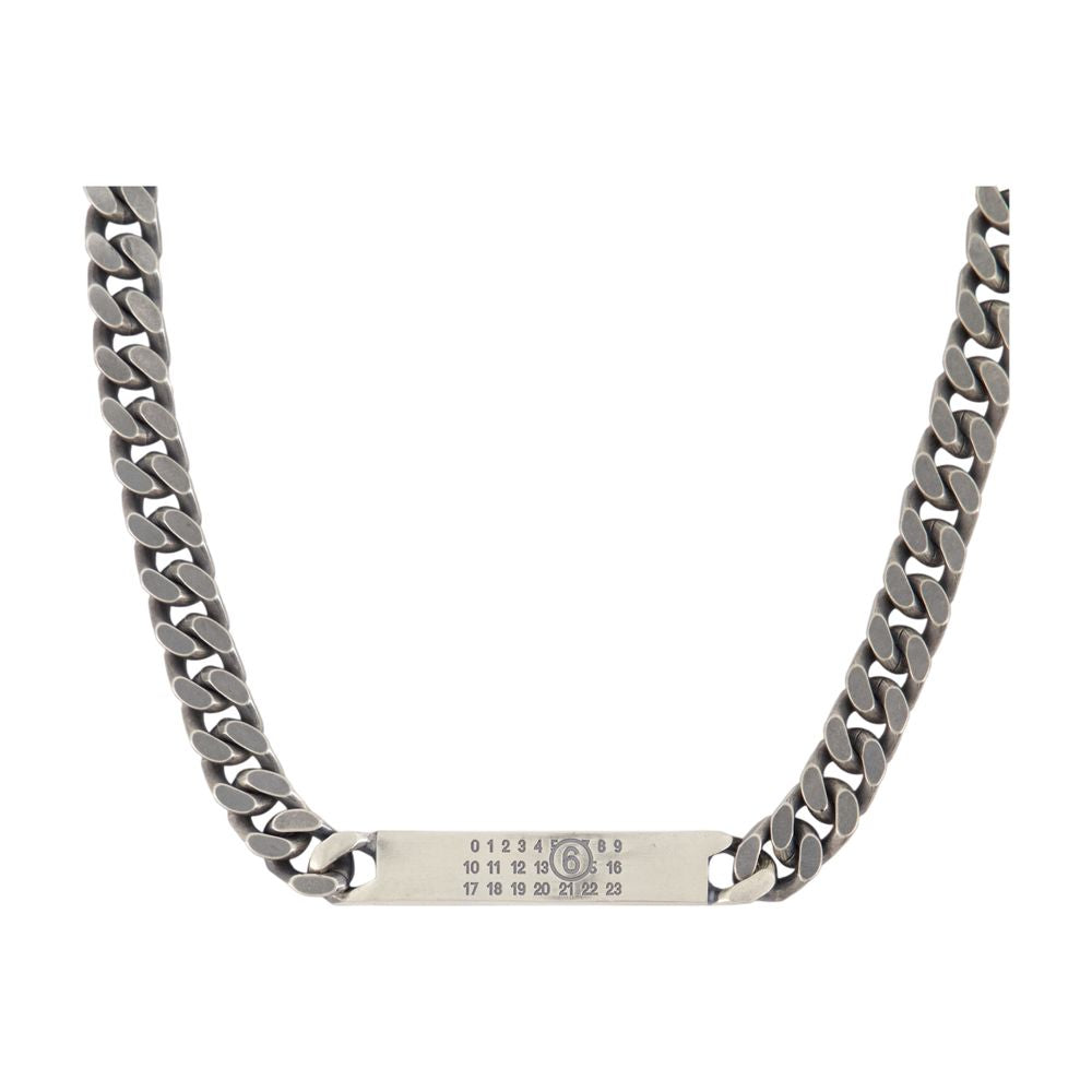 Mm6 Maison Margiela Logo Id Tag Chain Necklace — Silver Metal Necklaces