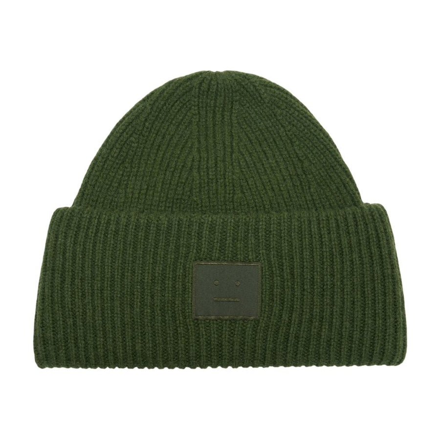 Acne Studios C40453-Aaz Logo-Embroidered Wool Beanie — Green Beanies