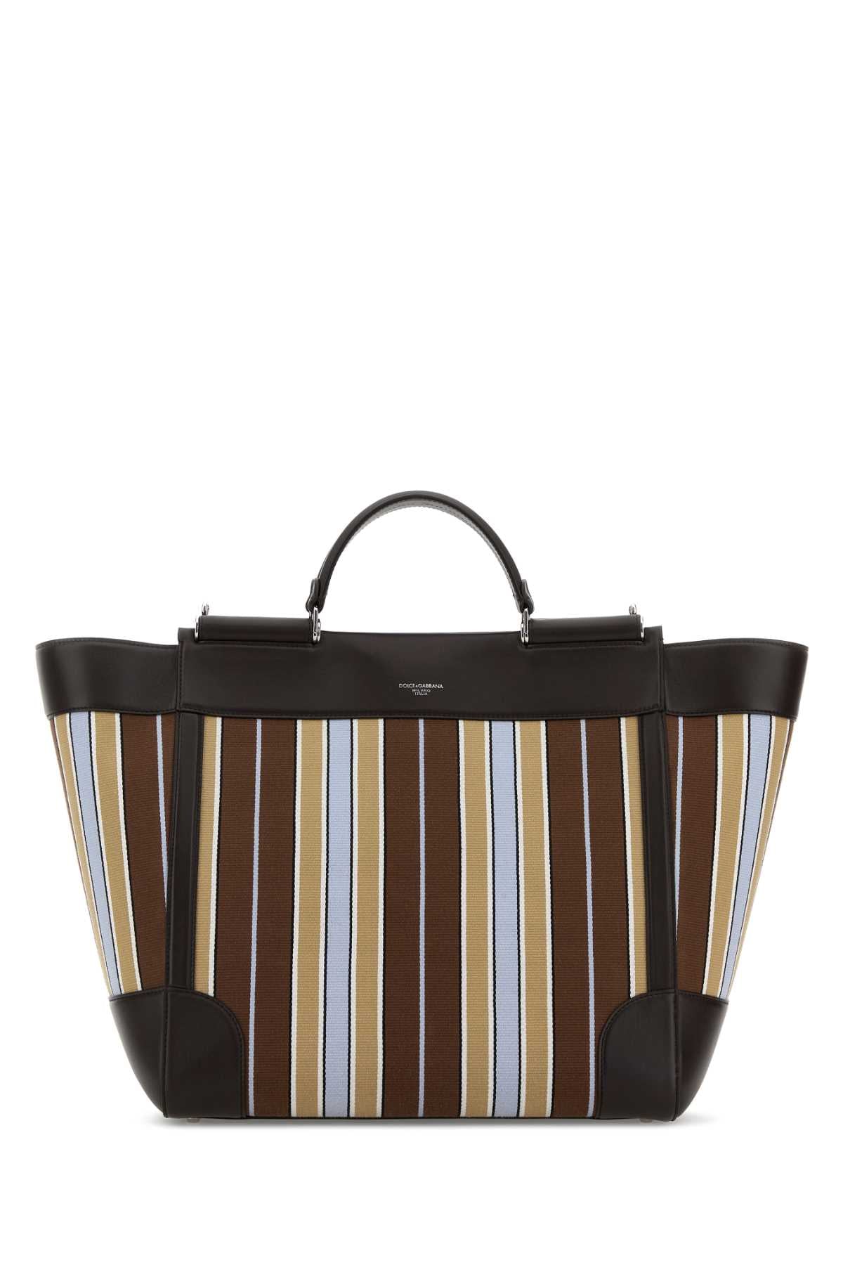 Dolce & Gabbana Striped Canvas Top Handle Bag — Black