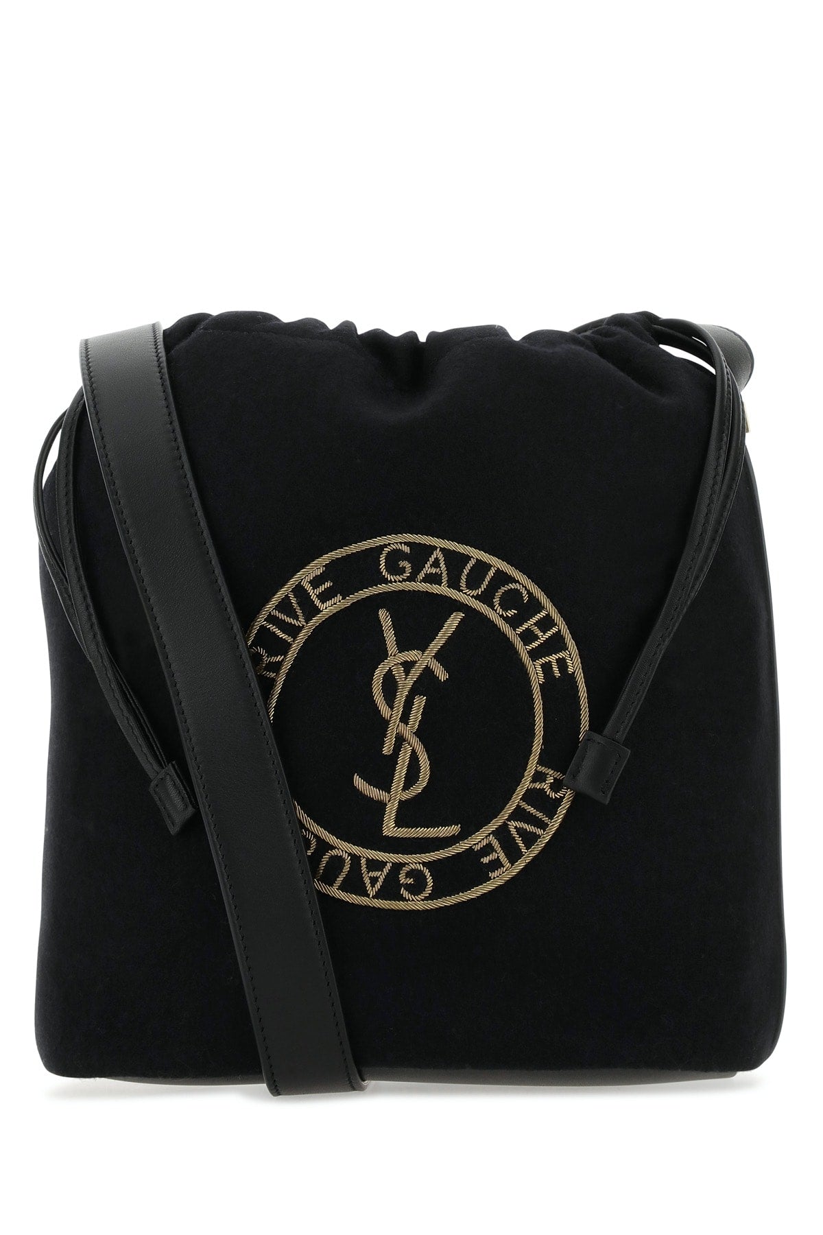 Saint Laurent Logo-Embroidered Tessuto Crossbody Bag — Black