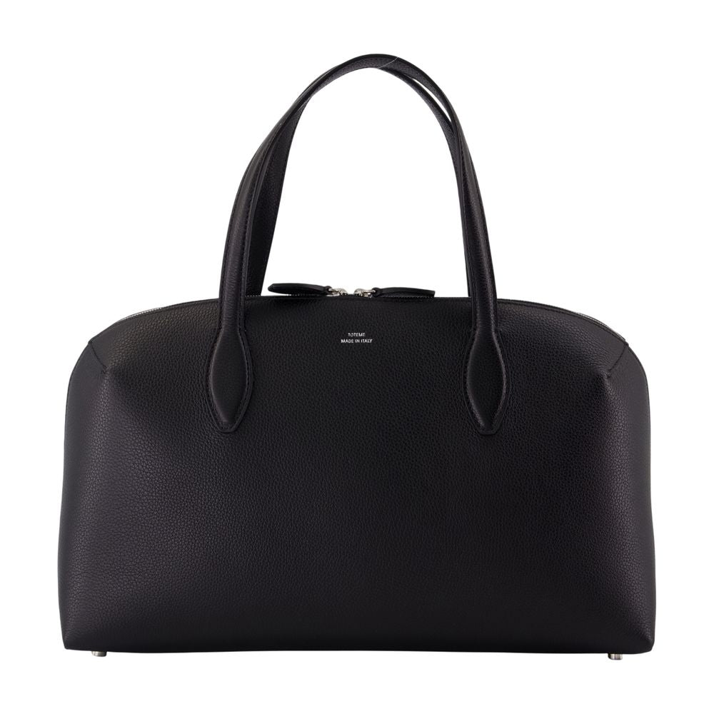 Toteme Lounge Zip Shopper Tote Bag — Black Calfskin
