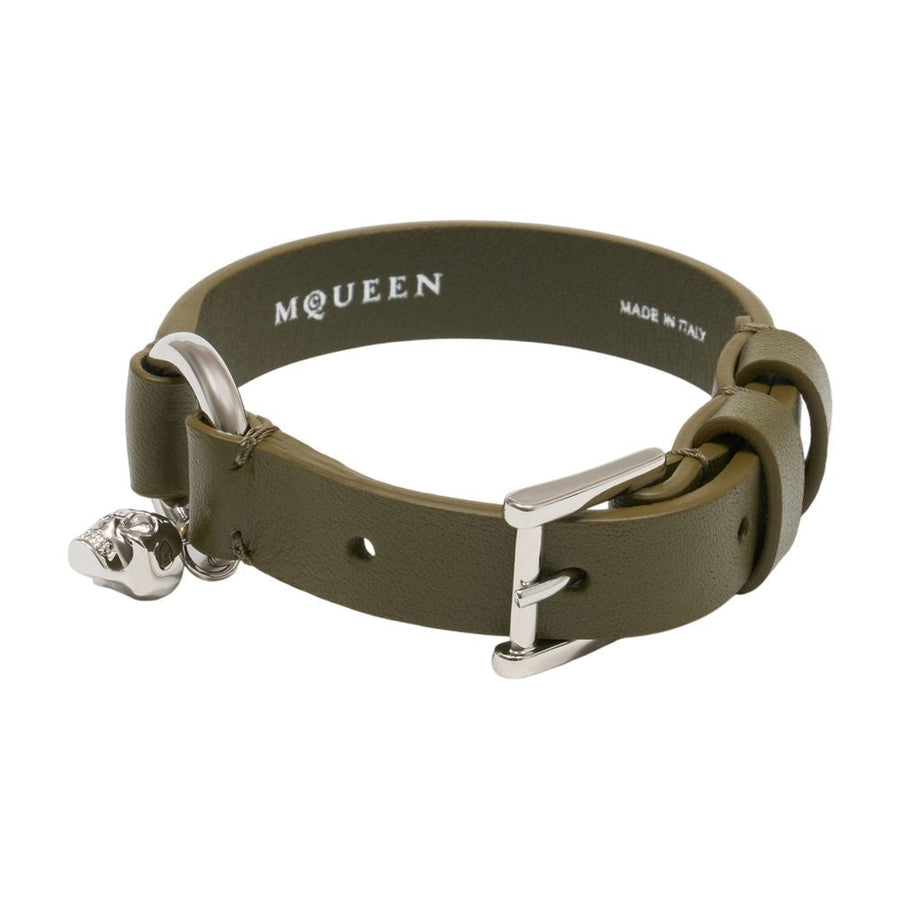Alexander Mcqueen Calfskin With Skull Charm Belt — Green