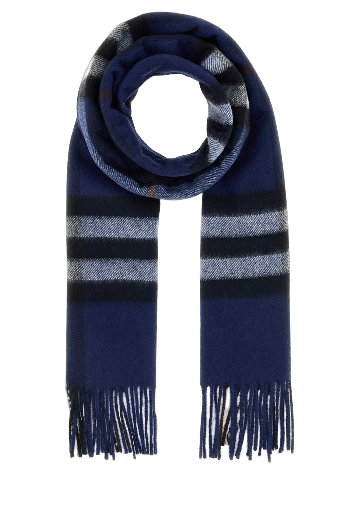 Burberry Striped Cashmere Scarf — Navy Exterior: Scarfs