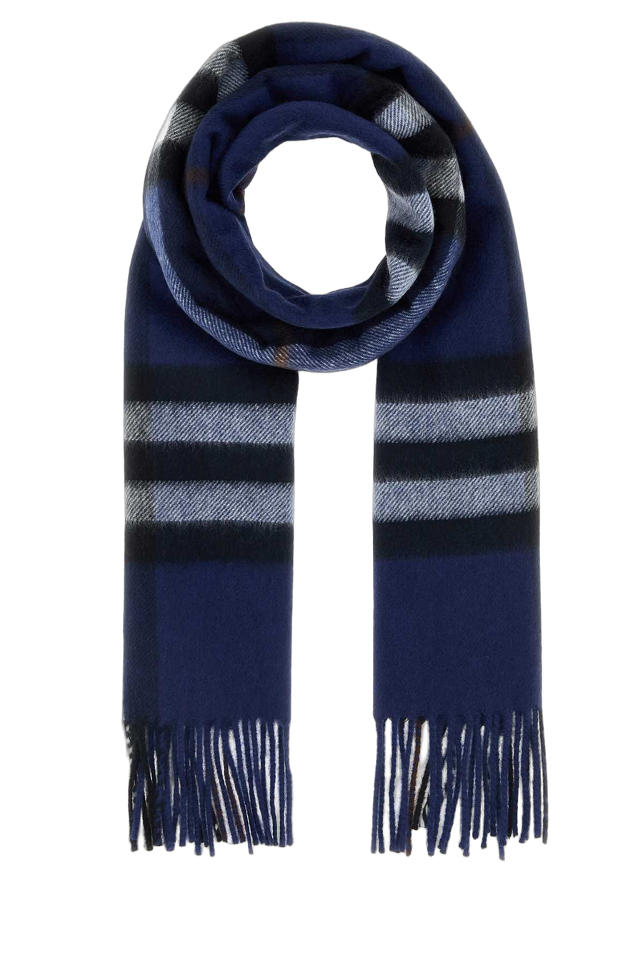 Burberry Striped Cashmere Scarf — Navy Exterior: Scarfs