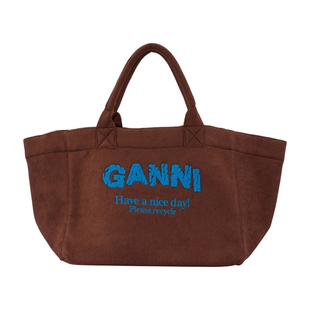 Ganni Xxl Tote Bag — Brown Cotton