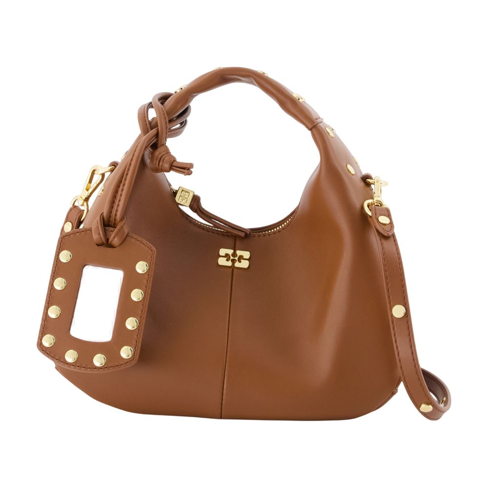 Ganni Mini Studs Shoulder Bag — Brown Synthetic