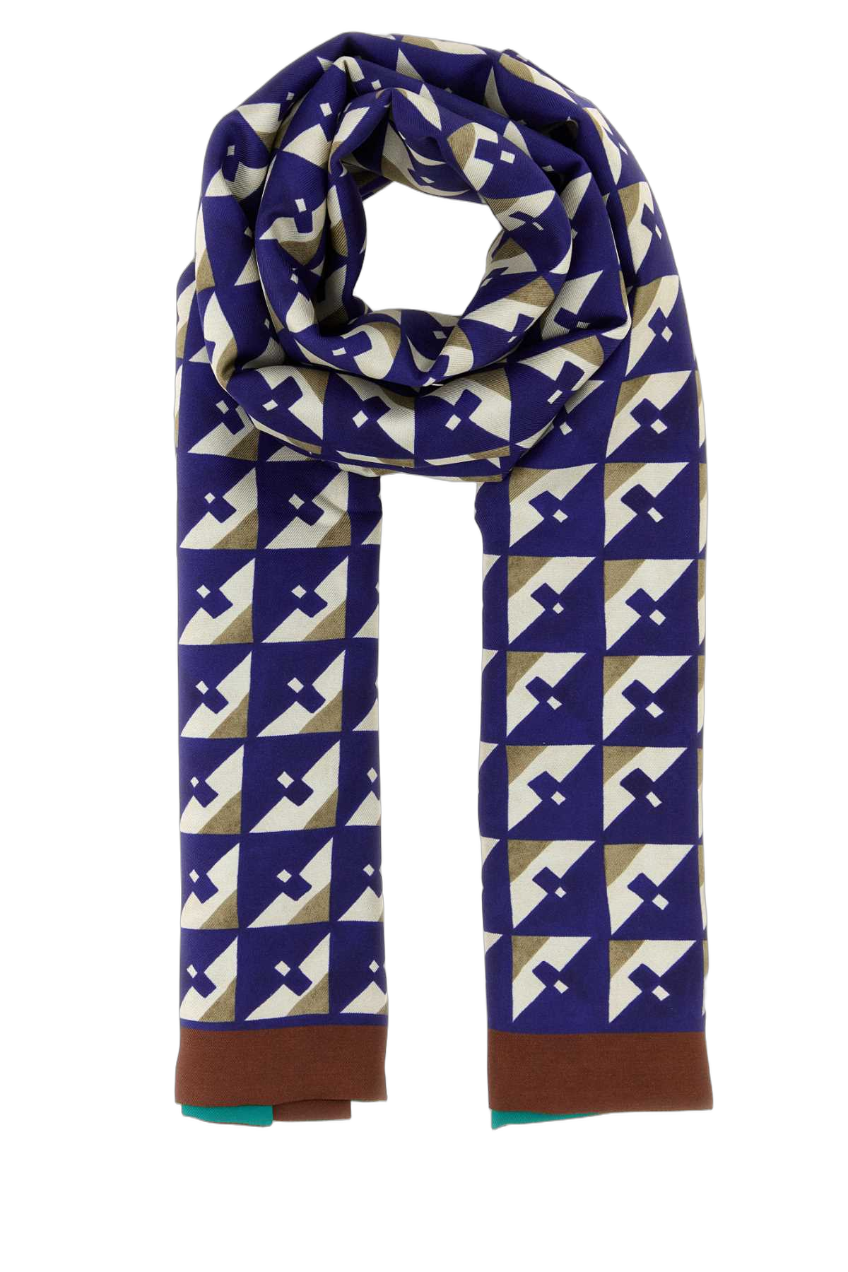 Miu Miu Geometric Silk Scarf — Navy Exterior: Scarfs