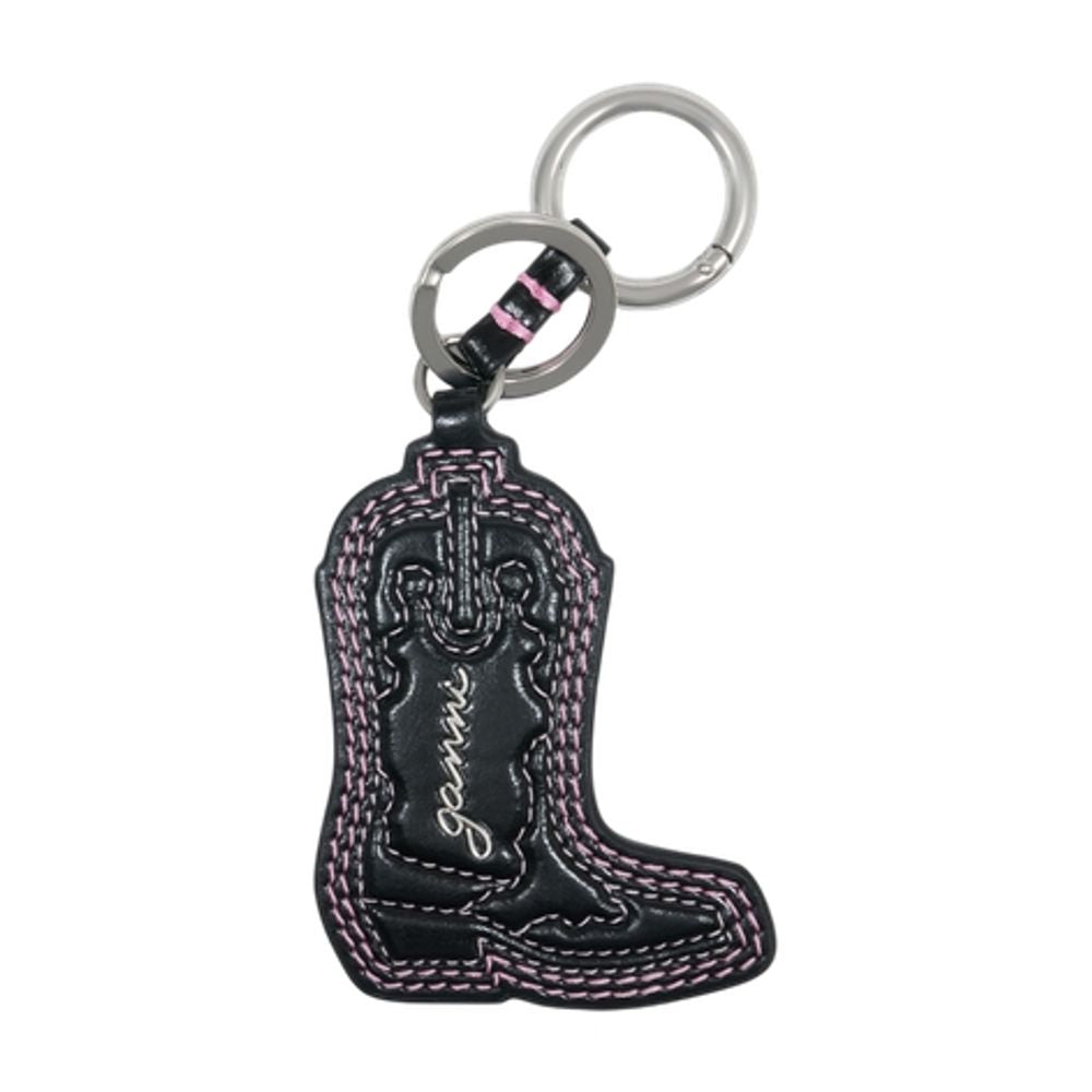 Ganni Western Boot Leather Key Case — Pink Calfskin Belt
