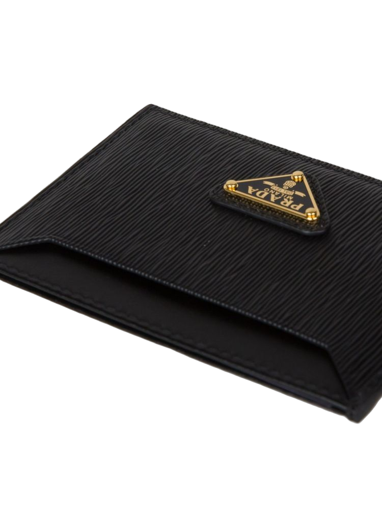 Prada Textured Calfskin Card Case — Black Cases
