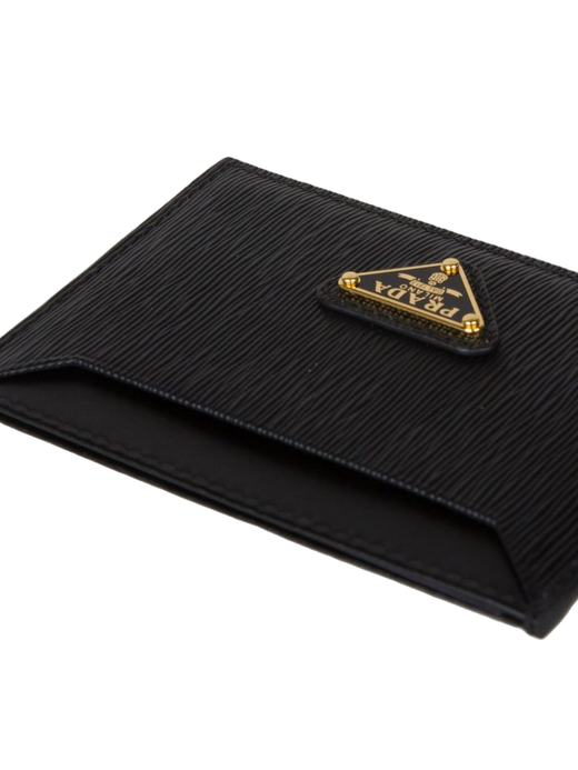 Prada Textured Calfskin Card Case — Black Cases