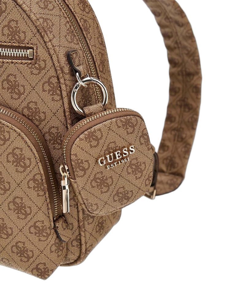 Guess Logo-Patterned Polyurethane Backpack — Beige