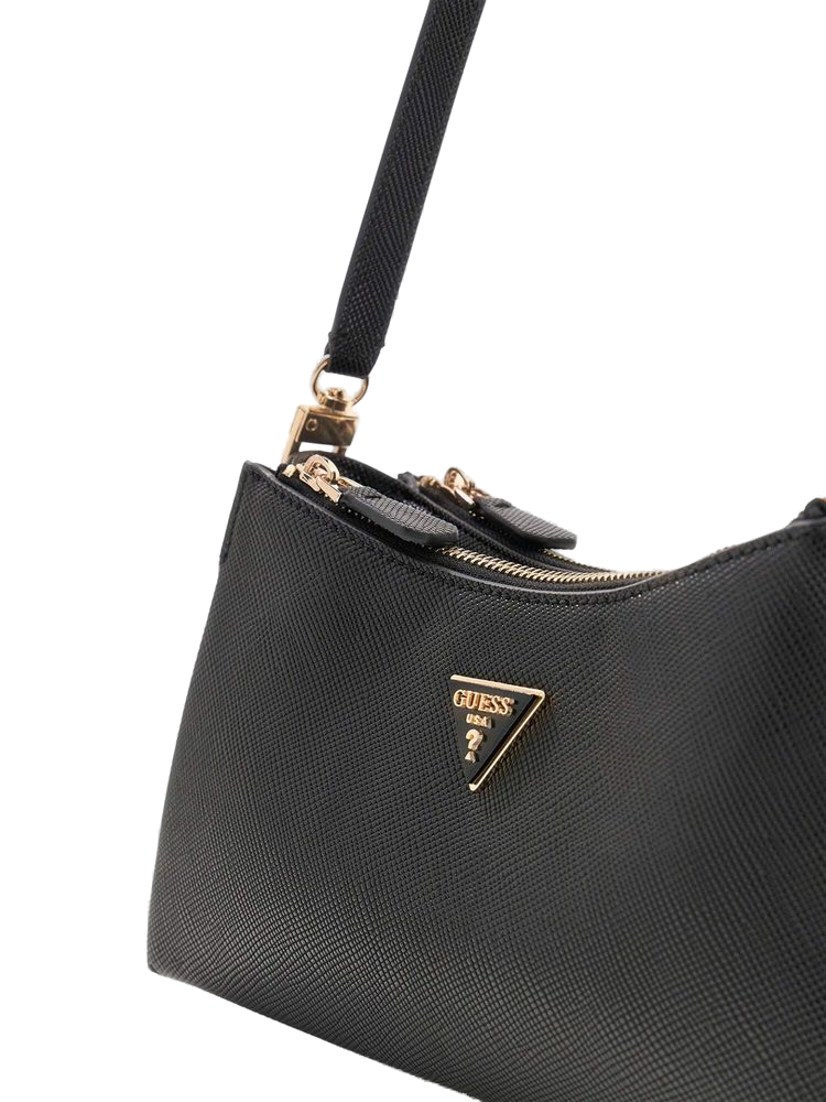 Guess Textured Polyurethane Shoulder Bag — Black
