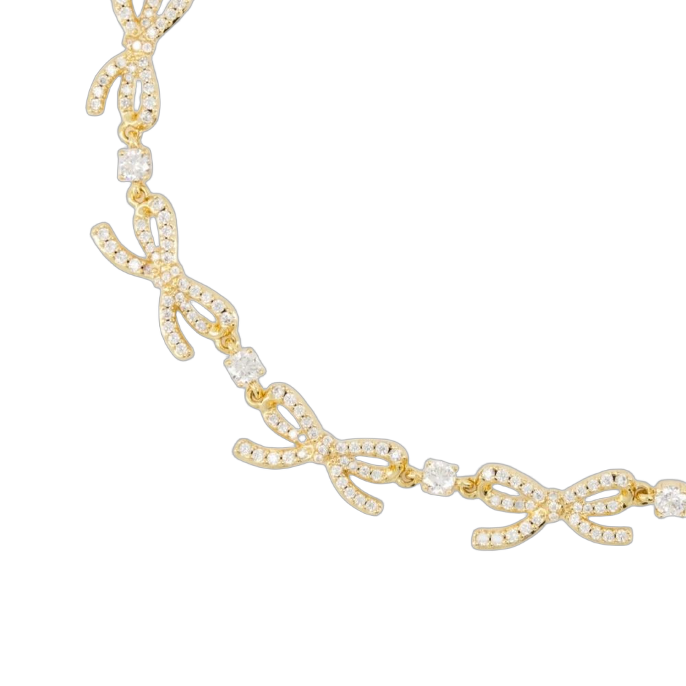 Self-Portrait Crystal Bows Necklace — Gold Metal Necklaces