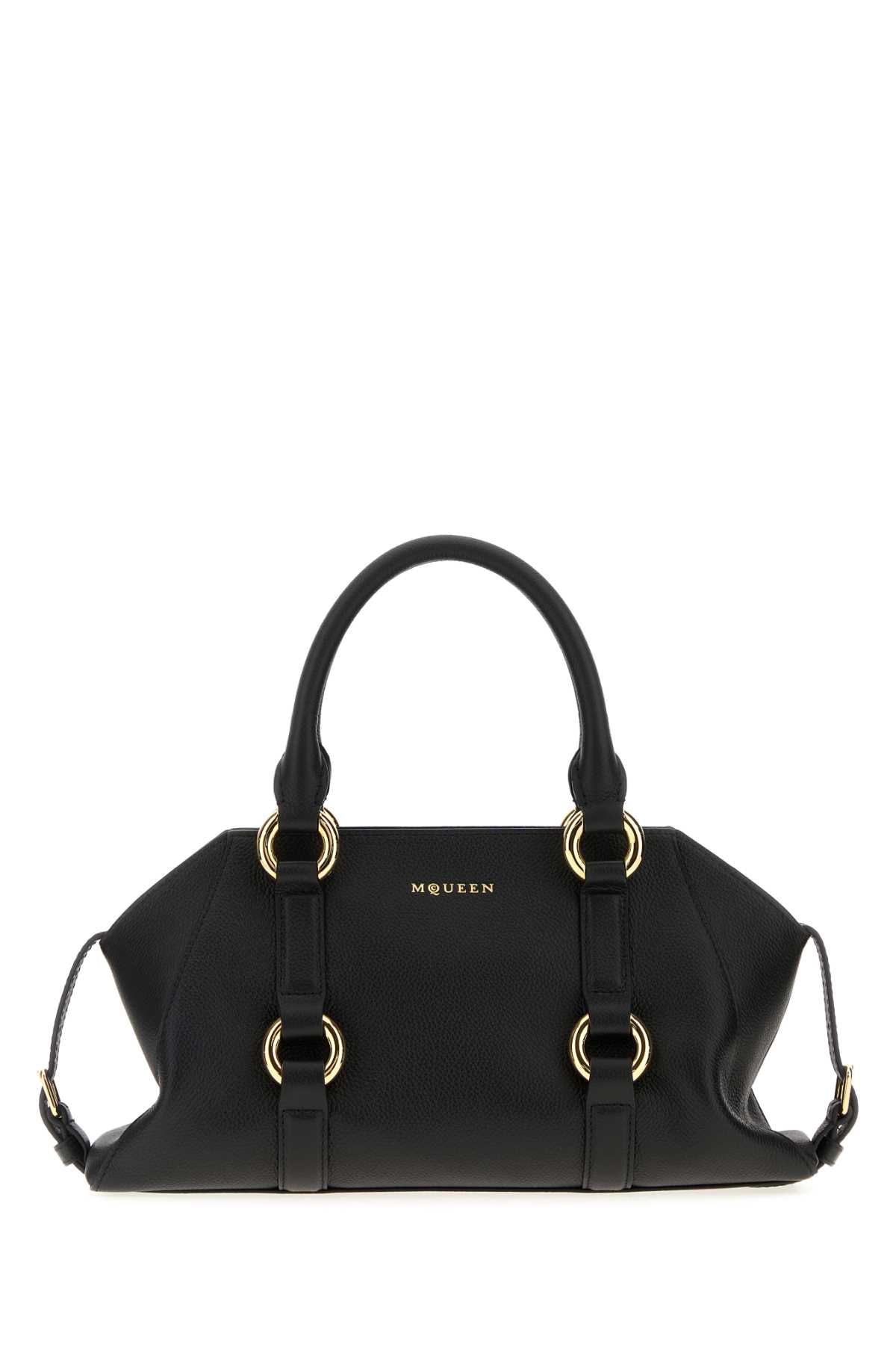 Alexander Mcqueen Structured Calf Top Handle Bag — Black