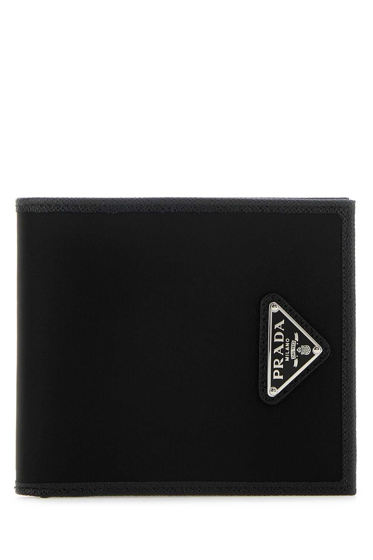 Prada Compact Bi-Fold Nylon And Leather Wallet — Black Poliammidericiclata-vitello