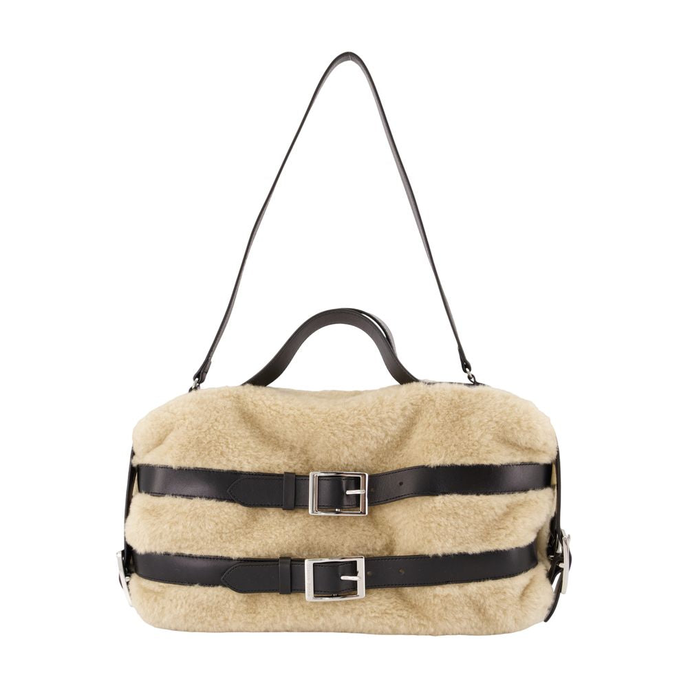 Simone Rocha Belted Faux Fur Shoulder Bag — Beige Faux_fur